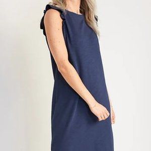 BLACK Slub-Knit Flutter Sleeve Midi Shift Dress